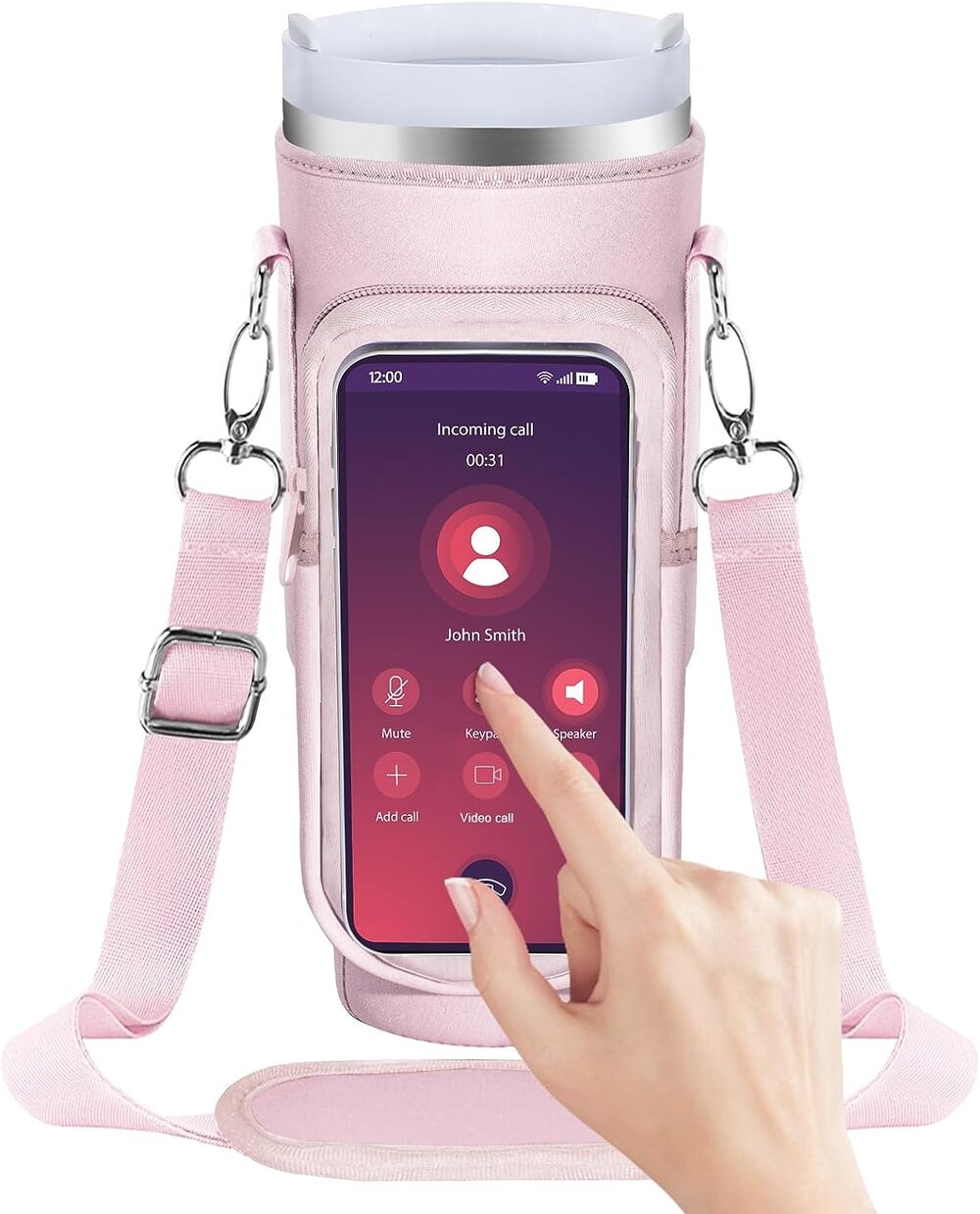 Water Bottle Carrier Holder Pouch with Touchable Screen Phone Pocket